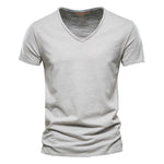 Tee-shirt col V uni en coton flammé