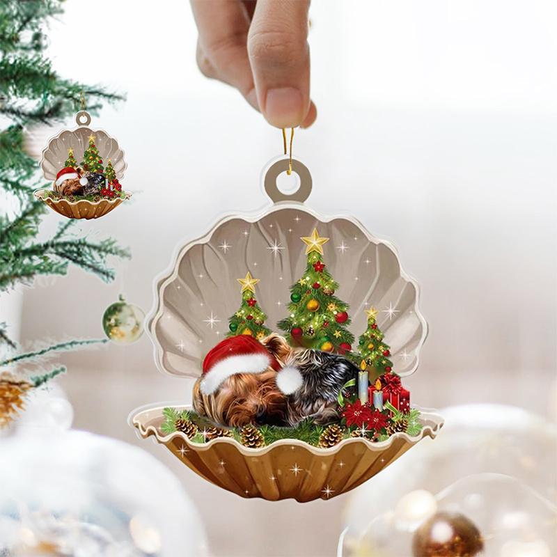 Pendentif De Coquillage NOËL Où Il y a Un Chien Mignon Qui Dort Dedans