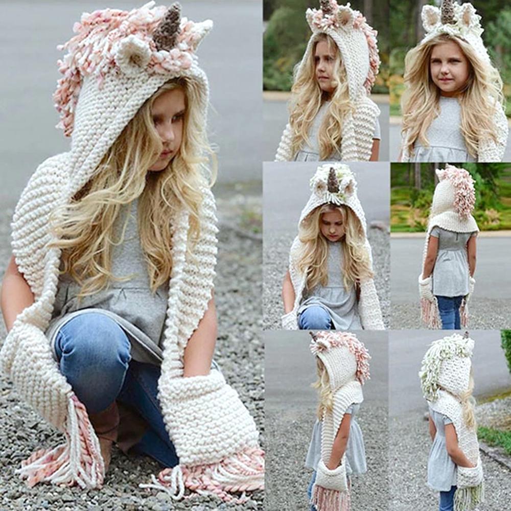 Bonnet Écharpe Licorne en Tricot - ciaovie