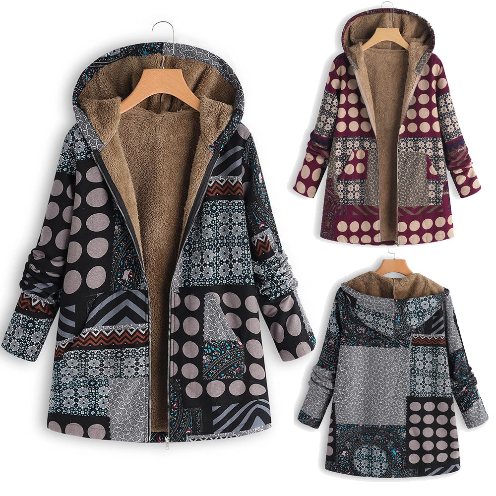 Ciaovie™ Manteau Vintage à Capuche Imprimée Dot Hiver Chaud - ciaovie