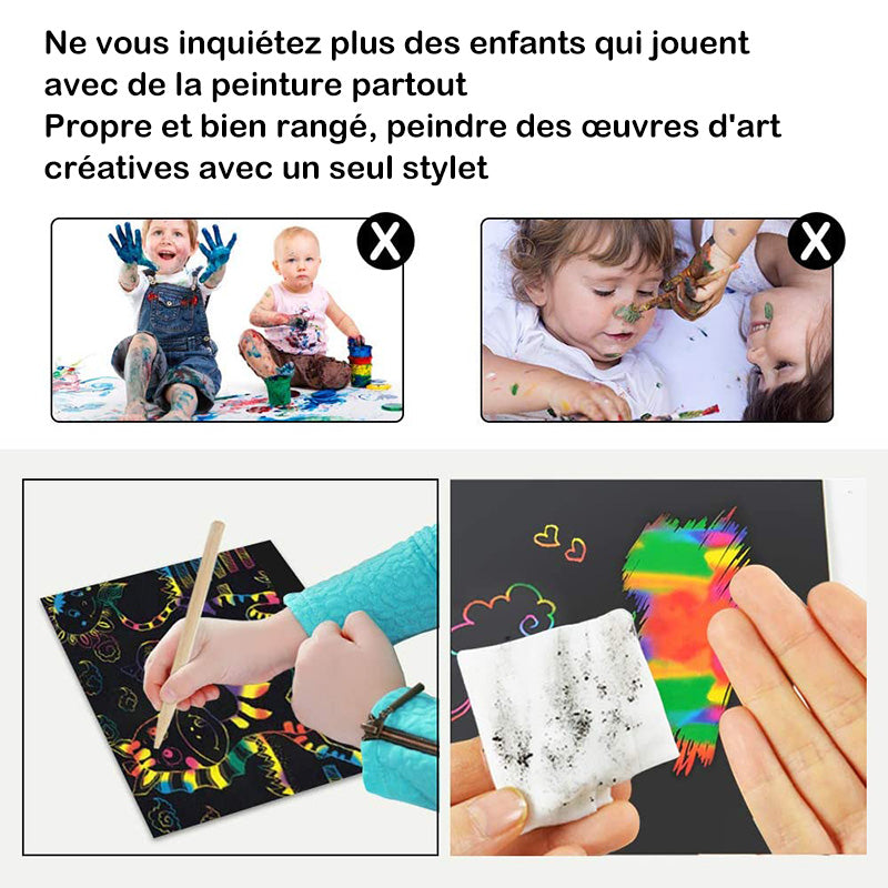 Ensemble d'Art de Papier à Gratter Coloré pour Enfants