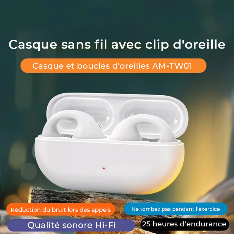 Casque d'écoute à conduction osseuse avec clip d'oreille sans fil