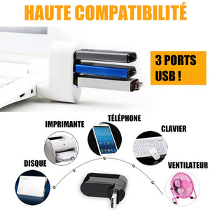 Mini Concentrateur USB Rotatif à 3 Ports