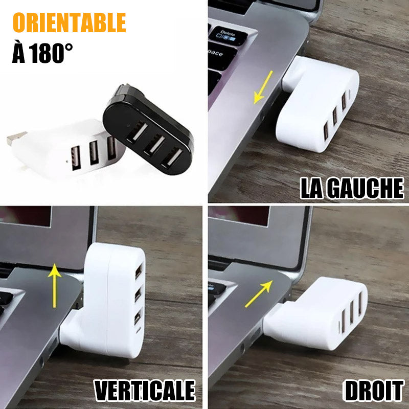 Mini Concentrateur USB Rotatif à 3 Ports